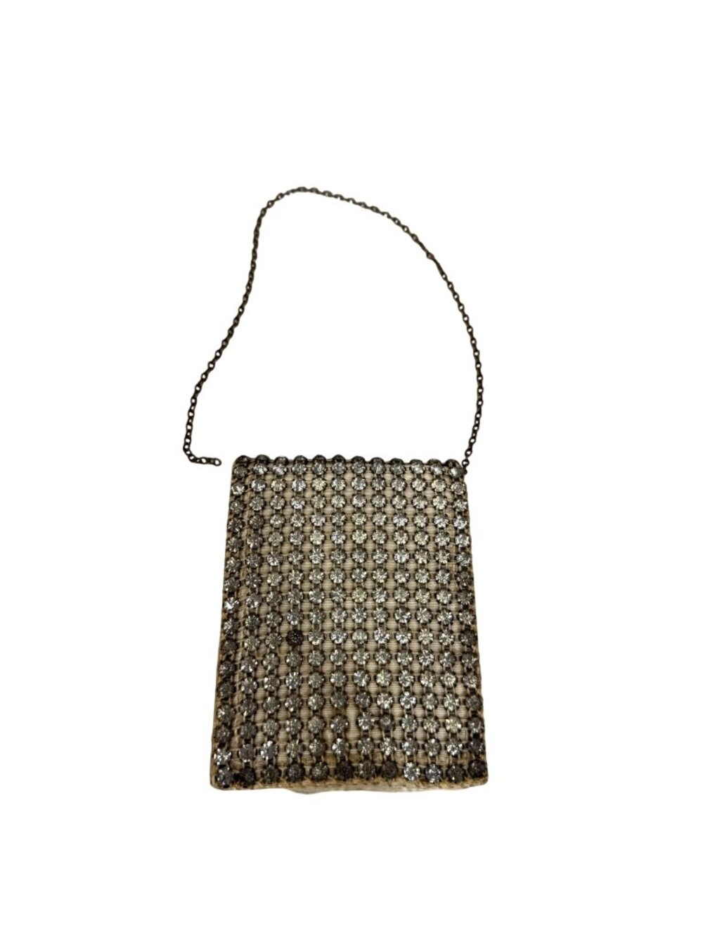 Vintage Rhinestone Mesh Chain Purse Evening Bag Clutch 4"x3" Chain Handle READ